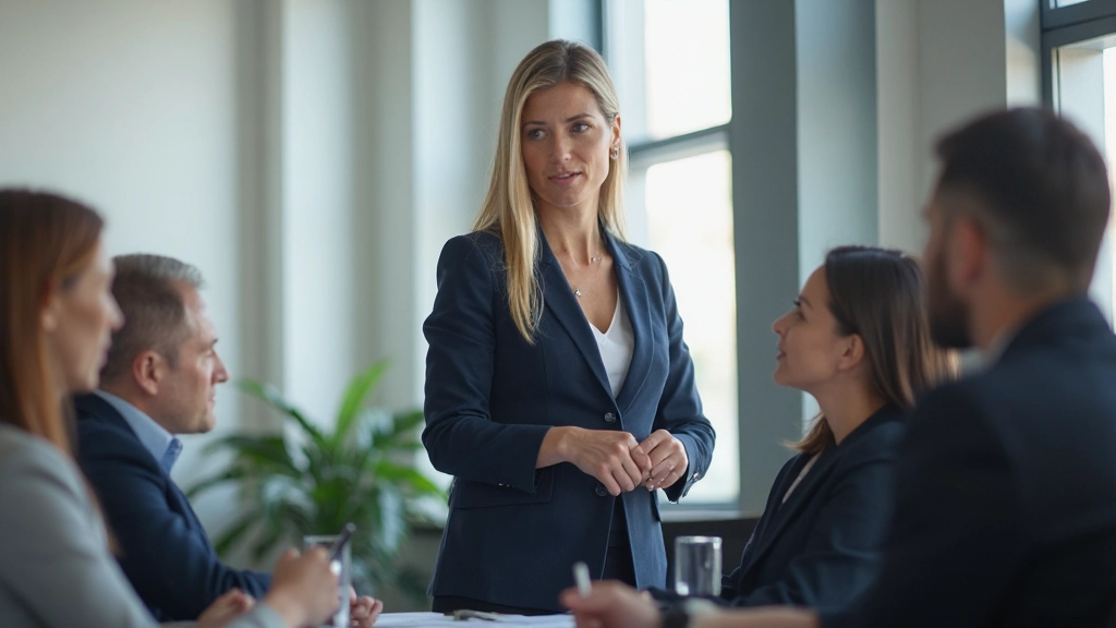 Лидер команды проводит встречу с членами проекта в офисной среде