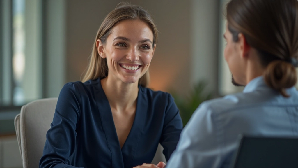 Молодая женщина улыбается во время успешного собеседования с работодателем